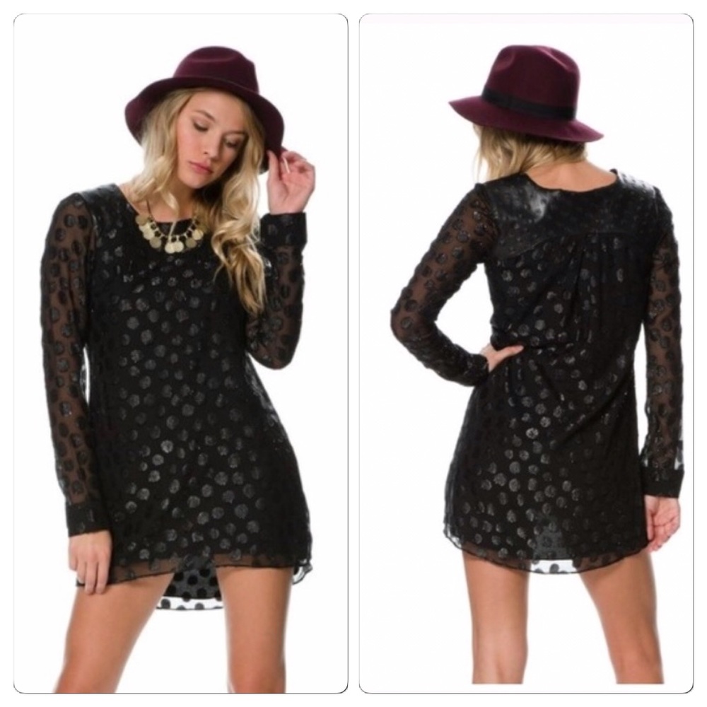 NWT, Dress the Population, Black Long Sleeve Dress